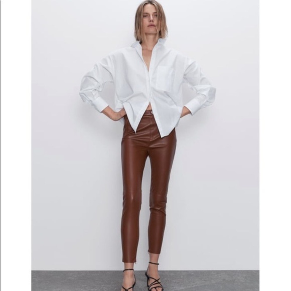 Zara High Waisted Faux Leather Leggings Brown